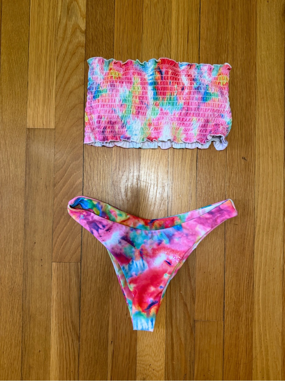 Zaful Girls Multicolor Tie-Dye Bandeau Bikini Set